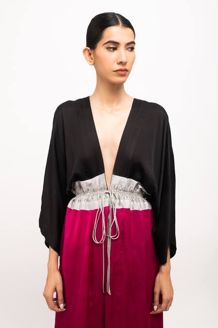 Shop_Neora By Nehal Chopra_Black Asymmetrical High-low Cape _Online_at_Aza_Fashions