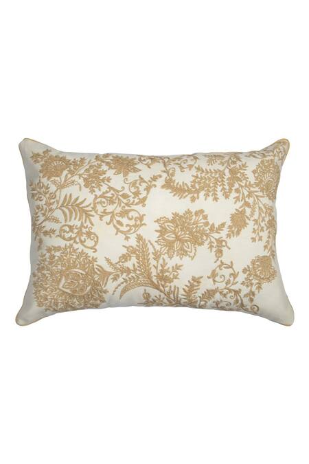 Khaabka_Off White Chanderi Silk Embroidery Floral Cushion Cover - Set 2_Online_at_Aza_Fashions
