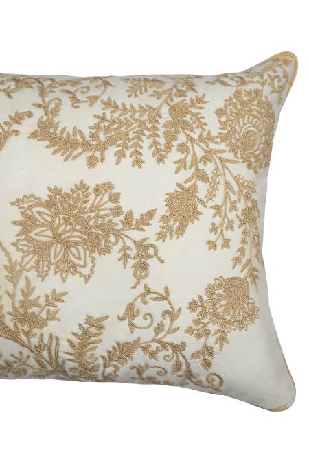 Buy_Khaabka_Off White Chanderi Silk Embroidery Floral Cushion Cover - Set 2_Online_at_Aza_Fashions