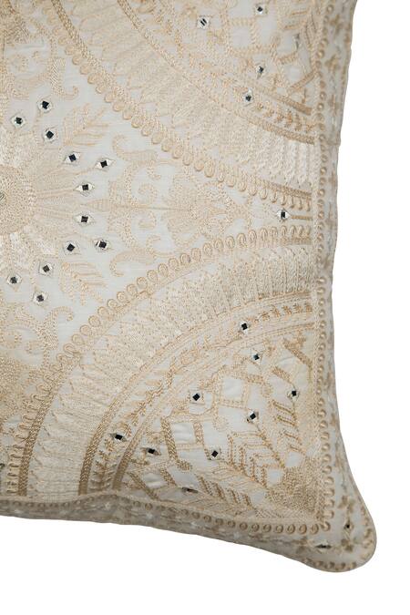 Buy_Khaabka_Off White Cotton Linen Embroidery Thread And Mirror Work Cushion Cover - Set 2_Online_at_Aza_Fashions