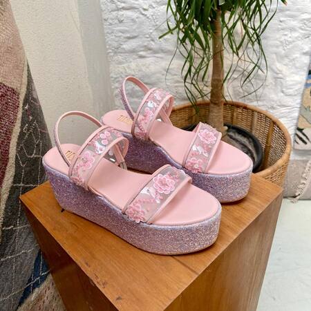Tiesta_Pink Embroidery Camila Strap Wedges _at_Aza_Fashions