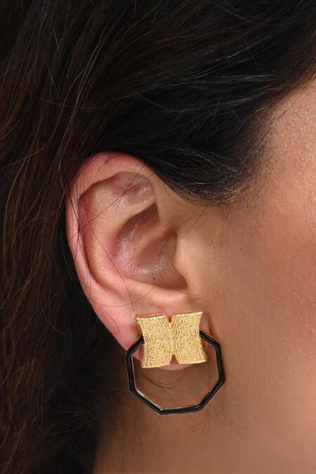 Mnsh_Black Imitation Diamonds Candy Hexa Earrings _Online_at_Aza_Fashions