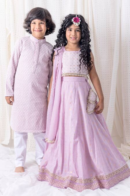 Buy_Chotibuti_Purple Cotton Sequins, Embroidery Mandarin Collar Kurta Set _Online_at_Aza_Fashions