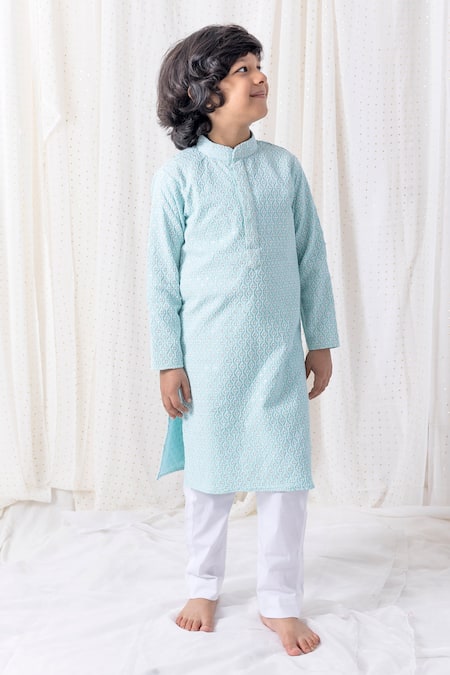 Chotibuti Blue Cotton Sequins Thread Embroidered Kurta Set Online at Aza Fashions Chotibuti_Blue Cotton Sequins Thread Embroidered Kurta Set _Online_at_Aza_Fashions