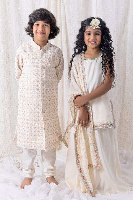 Buy_Chotibuti_Ivory Cotton Sequins, Embroidery Sherwani Set _Online_at_Aza_Fashions