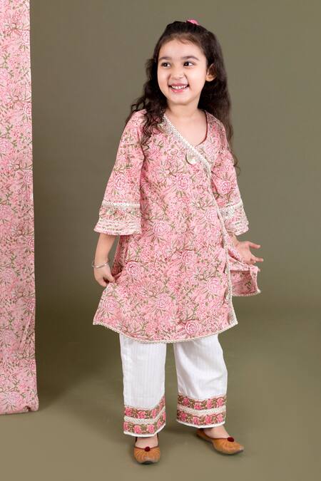 Buy_Chotibuti_Pink Cotton Embroidery Block Print Kurta And Pant Set _Online_at_Aza_Fashions