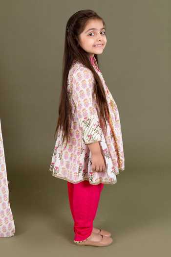 Chotibuti_Off White Cotton, Rayon Gota Patti Flared Kurta And Dhoti Pant Set _Online_at_Aza_Fashions