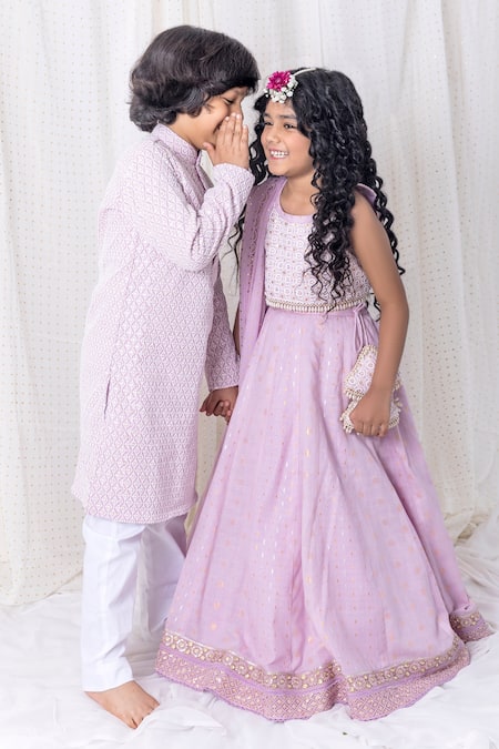 Buy_Chotibuti_Purple Cotton Pearls, Sequins, Tassels Floral Embroidered Border Lehenga Set _Online_at_Aza_Fashions