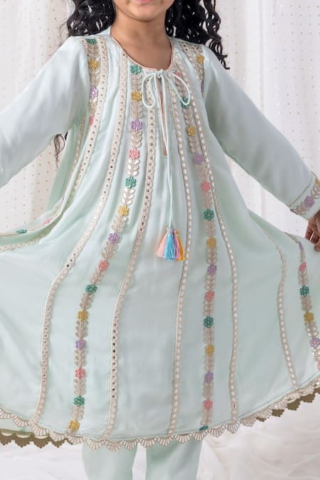 Chotibuti Blue Cotton Mirrors, Gota Patti Embroidered Kurta And Pant Set Online at Aza Fashions Chotibuti_Blue Cotton Mirrors, Gota Patti Embroidered Kurta And Pant Set _Online_at_Aza_Fashions
