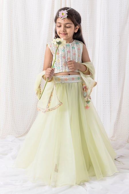 Chotibuti Green Organza Gota Patti, Mirrors Embroidered Waistband Lehenga Set Online at Aza Fashions Chotibuti_Green Organza Gota Patti, Mirrors Embroidered Waistband Lehenga Set _Online_at_Aza_Fashions