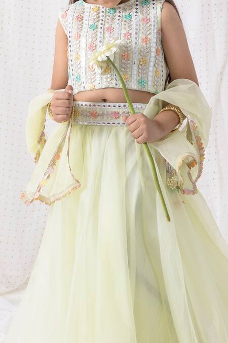 Buy Chotibuti Green Organza Gota Patti, Mirrors Embroidered Waistband Lehenga Set Online at Aza Fashions Buy_Chotibuti_Green Organza Gota Patti, Mirrors Embroidered Waistband Lehenga Set _Online_at_Aza_Fashions