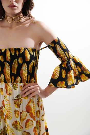 Buy_Cin Cin_Black Cotton Off-shoulder Seeze Off High Low Dress_Online_at_Aza_Fashions