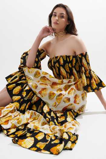 Shop_Cin Cin_Black Cotton Off-shoulder Seeze Off High Low Dress_Online_at_Aza_Fashions
