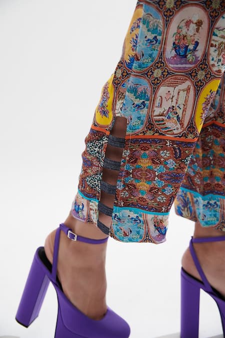 Buy_Cin Cin_Multi Color Silk Bandeau Neck Coco Printed Top And Pant Set _Online_at_Aza_Fashions