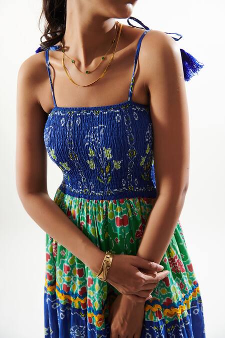 Shop Cin Cin Multi Color Cotton Embroidery Square Neck Kaya Strappy Printed Dress Online at Aza Fashions Shop_Cin Cin_Multi Color Cotton Embroidery Square Neck Kaya Strappy Printed Dress _Online_at_Aza_Fashions