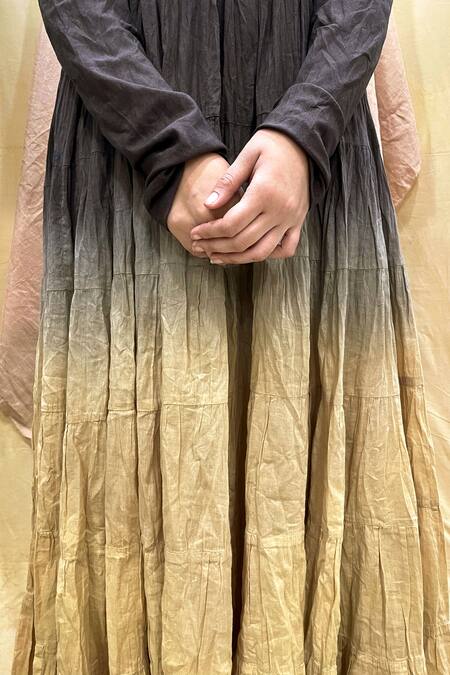 Chambray & CO. Blue Cotton Embroidery Round Neck Ombre Flowy Tiered Dress Online at Aza Fashions Chambray & CO._Blue Cotton Embroidery Round Neck Ombre Flowy Tiered Dress _Online_at_Aza_Fashions