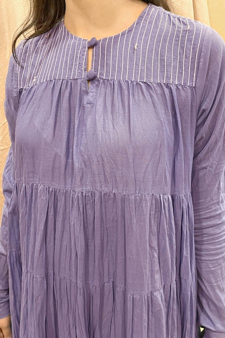 Chambray & CO. Purple Cotton Embroidery Round Neck Ombre Maxi Dress Online at Aza Fashions Chambray & CO._Purple Cotton Embroidery Round Neck Ombre Maxi Dress _Online_at_Aza_Fashions