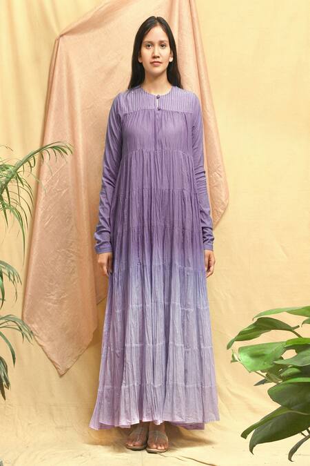 Buy Chambray & CO. Purple Cotton Embroidery Round Neck Ombre Maxi Dress Online at Aza Fashions Buy_Chambray & CO._Purple Cotton Embroidery Round Neck Ombre Maxi Dress _Online_at_Aza_Fashions