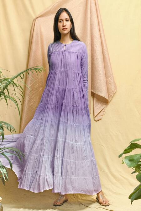 Shop Chambray & CO. Purple Cotton Embroidery Round Neck Ombre Maxi Dress Online at Aza Fashions Shop_Chambray & CO._Purple Cotton Embroidery Round Neck Ombre Maxi Dress _Online_at_Aza_Fashions