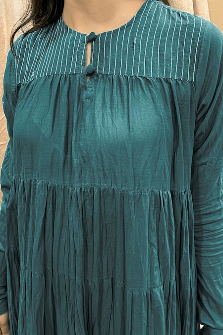 Buy Chambray & CO. Blue Cotton Embroidery Round Neck Ombre Flowy Dress Online at Aza Fashions Buy_Chambray & CO._Blue Cotton Embroidery Round Neck Ombre Flowy Dress _Online_at_Aza_Fashions