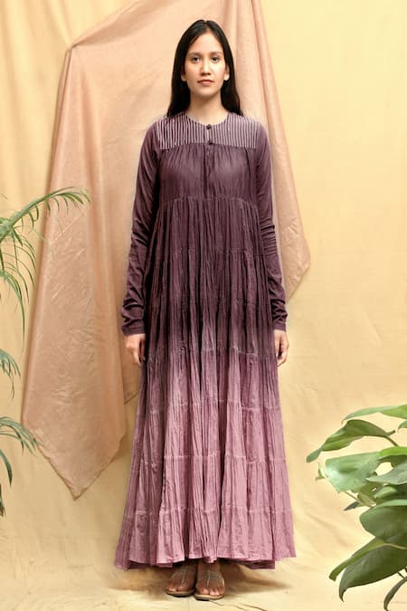Shop Chambray & CO. Wine Cotton Embroidery Round Neck Yoke Maxi Dress Online at Aza Fashions Shop_Chambray & CO._Wine Cotton Embroidery Round Neck Yoke Maxi Dress _Online_at_Aza_Fashions