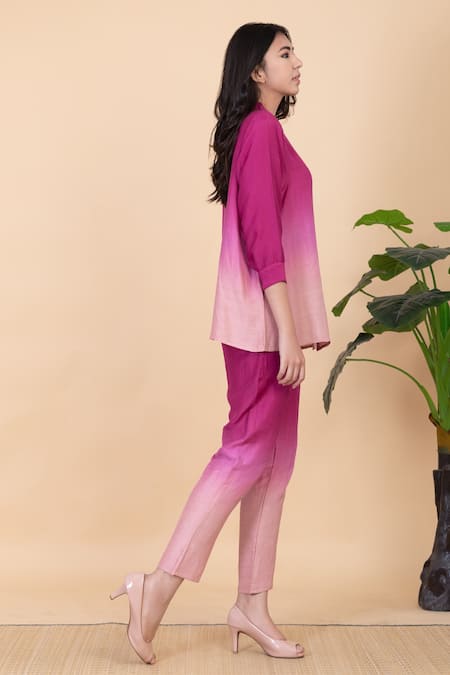 Buy_Chambray & CO._Purple All Weather Pure Silk Plain Spread Keah Ombre Dyed Shirt And Pant Set _Online_at_Aza_Fashions