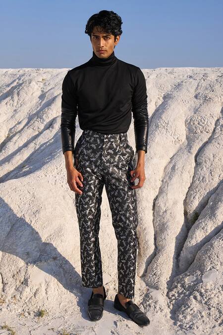 Shop Dash And Dot Grey Polyester Dragonfly Pattern Pant Online at Aza Fashions Shop_Dash And Dot_Grey Polyester Dragonfly Pattern Pant_Online_at_Aza_Fashions