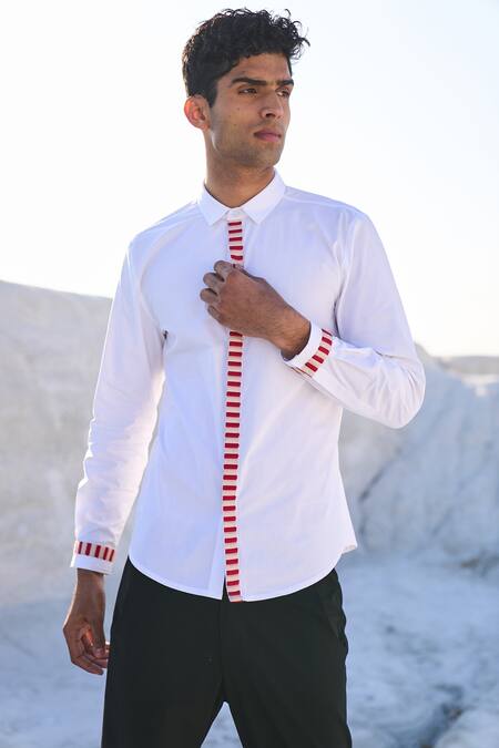 Dash And Dot White Cotton Embroidery Candy Stripe Shirt Online at Aza Fashions Dash And Dot_White Cotton Embroidery Candy Stripe Shirt_Online_at_Aza_Fashions