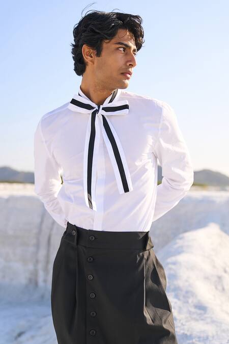 Dash And Dot White Cotton Contrast Bow Tie Shirt Online at Aza Fashions Dash And Dot_White Cotton Contrast Bow Tie Shirt_Online_at_Aza_Fashions