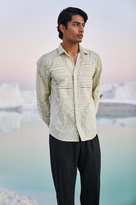 Dash And Dot_Multi Color Cotton Embroidery Printed Cable Knit Shirt _Online_at_Aza_Fashions