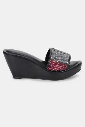 Buy_Aanchal Sayal_Black Embroidered Gryfin Sequin Wedges_Online_at_Aza_Fashions