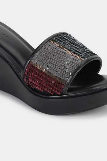 Shop_Aanchal Sayal_Black Embroidered Gryfin Sequin Wedges_Online_at_Aza_Fashions
