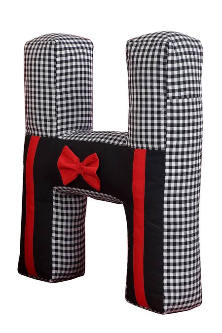 Buy_My Gift Booth_Black Cotton Bow H Shape Cushion_Online_at_Aza_Fashions