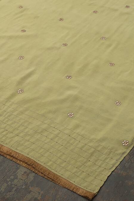 Shop_Weaver Story_Green Chanderi Silk Gota Patti, Embroidery Dupatta_Online_at_Aza_Fashions