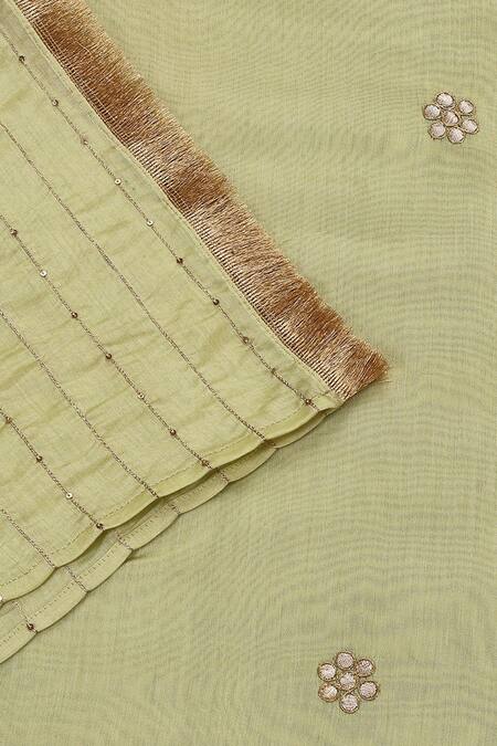 Weaver Story_Green Chanderi Silk Gota Patti, Embroidery Dupatta_at_Aza_Fashions