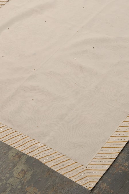 Shop_Weaver Story_Off White Embroidery Gota Patti Chanderi Silk Border Dupatta _Online_at_Aza_Fashions