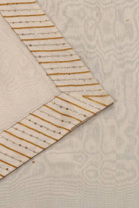 Weaver Story_Off White Embroidery Gota Patti Chanderi Silk Border Dupatta _at_Aza_Fashions