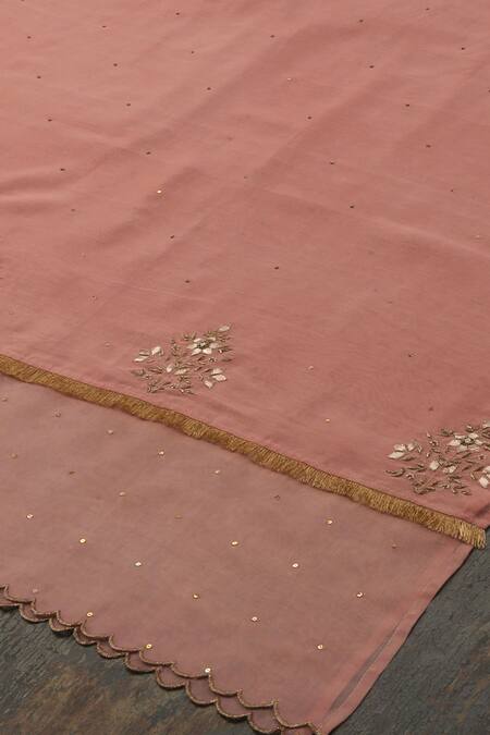 Shop_Weaver Story_Pink Chanderi Silk Sequins, Gota Patti Embroidered Dupatta _Online_at_Aza_Fashions