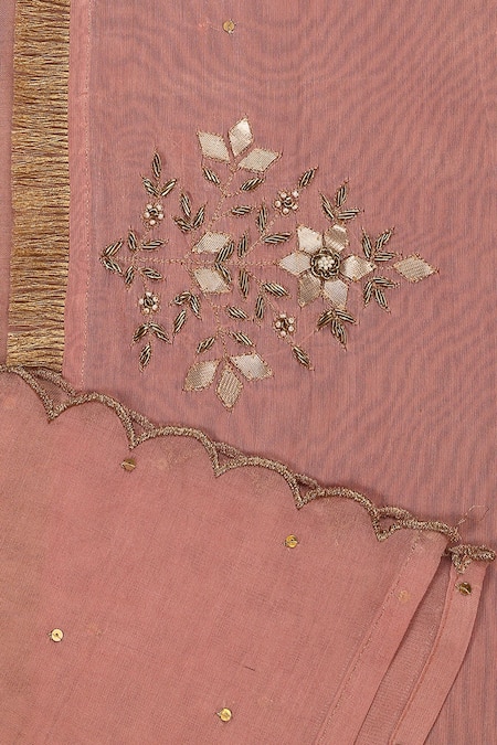 Weaver Story_Pink Chanderi Silk Sequins, Gota Patti Embroidered Dupatta _at_Aza_Fashions
