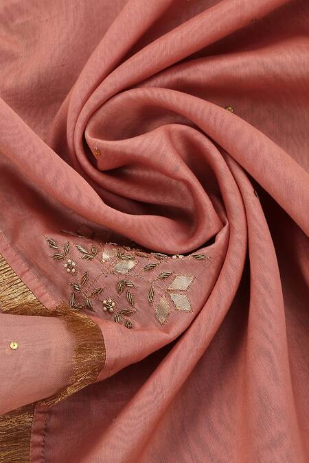 Buy_Weaver Story_Pink Chanderi Silk Sequins, Gota Patti Embroidered Dupatta 