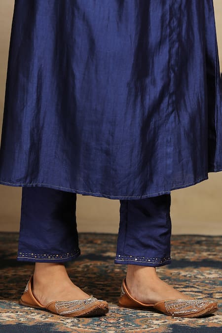Weaver Story_Blue Dupatta Organza, Handwoven Pure Chanderi Sequins, Zari Angarkha Kurta Set _at_Aza_Fashions