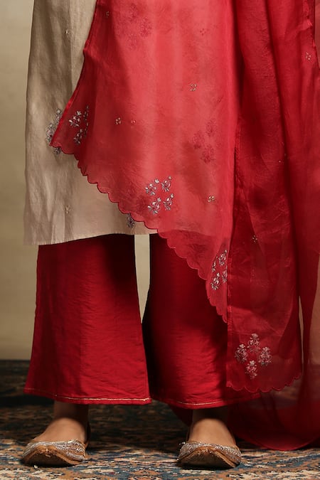 Shop_Weaver Story_Beige Dupatta Organza, Handwoven Pure Chanderi, Kurta Lining Cotton Set _Online_at_Aza_Fashions