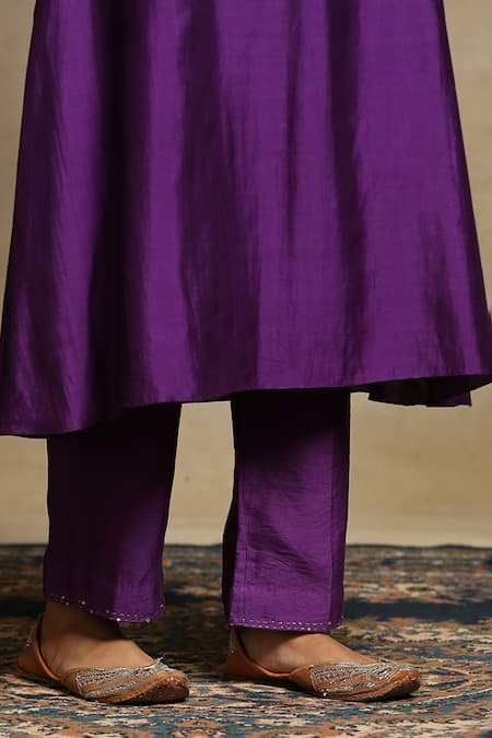 Shop_Weaver Story_Purple Dupatta Organza, Handwoven Pure Chanderi, Kurta Embroidered Pockets Set _Online_at_Aza_Fashions
