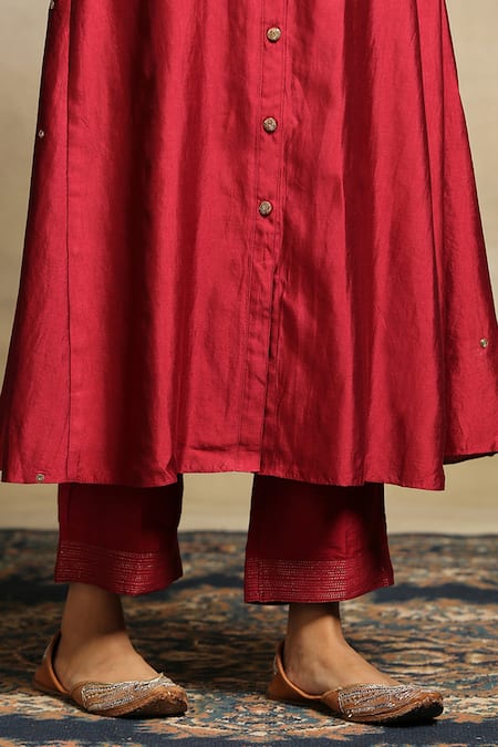 Shop_Weaver Story_Red Dupatta Organza, Handwoven Pure Chanderi, Kurta Lining Embroidered Set _Online_at_Aza_Fashions