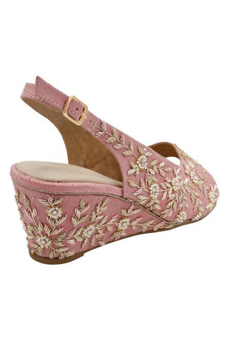 Buy_Veruschka By Payal Kothari_Pink Zari Chikara Zardozi Embroidered Wedges_Online_at_Aza_Fashions