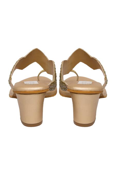 Buy_Kkarma Accessories_Gold Embroidery Chiria Toe Ring Block Heels _Online_at_Aza_Fashions