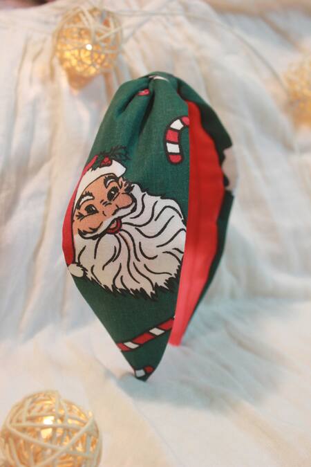 Choko_Green Santa Xmas Turban Headband_Online_at_Aza_Fashions