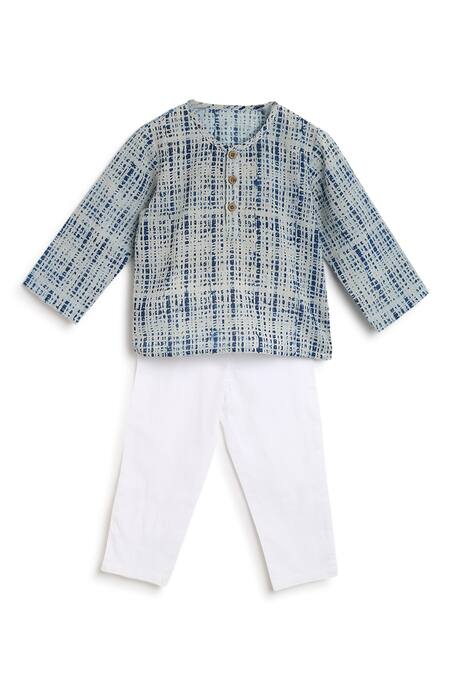 Charkhee_Blue Handloom Cotton Printed Night Suit Set_Online_at_Aza_Fashions