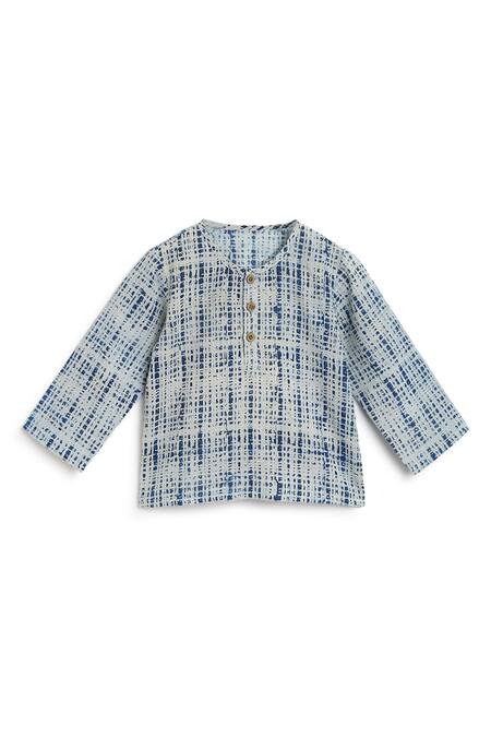 Buy_Charkhee_Blue Handloom Cotton Printed Night Suit Set_Online_at_Aza_Fashions