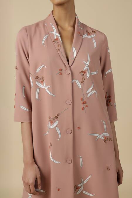 Buy_Shahin Mannan_Pink Crepe Embroidery Shawl Neck Eucalyptus Collar Dress _Online_at_Aza_Fashions